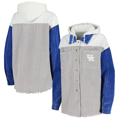 Women's Gameday Couture Gray Kentucky Wildcats Vintage Wash Corduroy Full-Snap Hooded Shacket