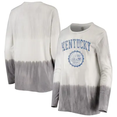 Kentucky Wildcats Gameday Couture Women's High Line Tiered Dip-Dye Long Sleeve Tri-Blend T-Shirt - White/Gray
