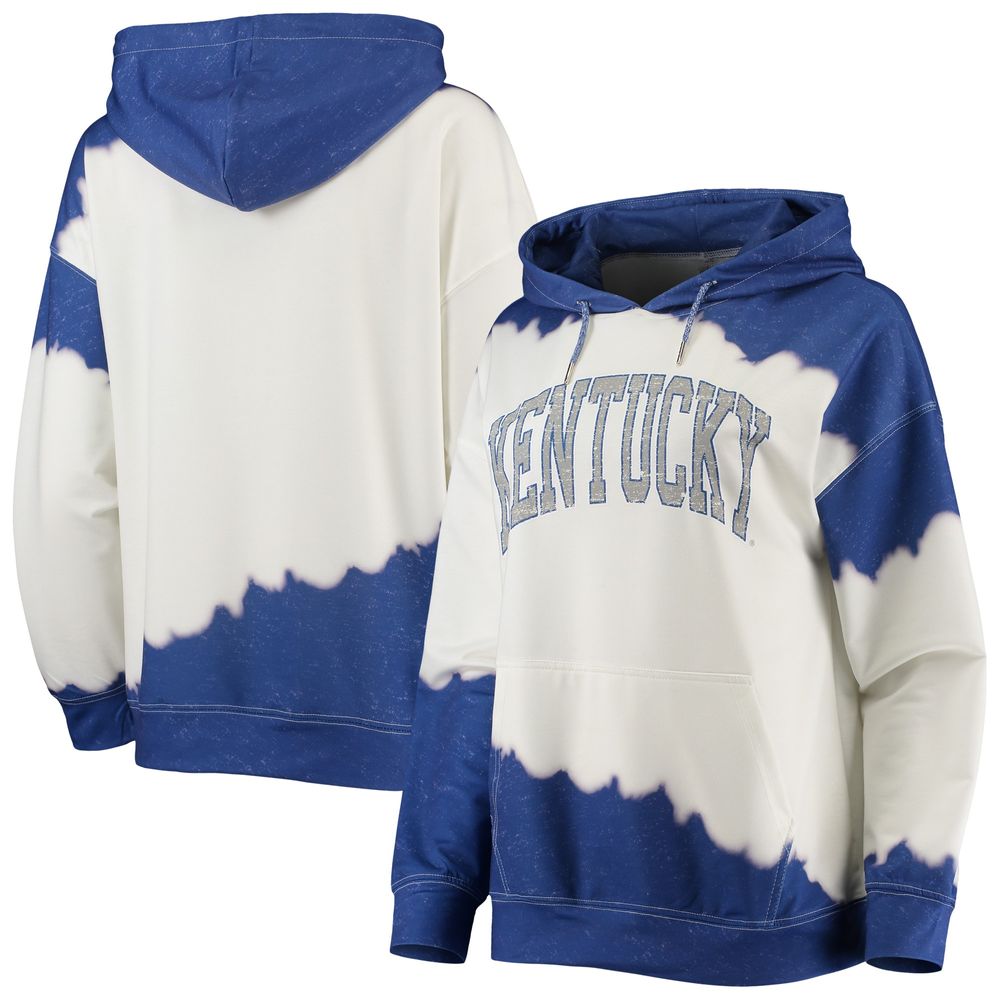 Women's Gameday Couture White/Royal Kentucky Wildcats For the Fun Double Dip-Dyed Pullover Hoodie