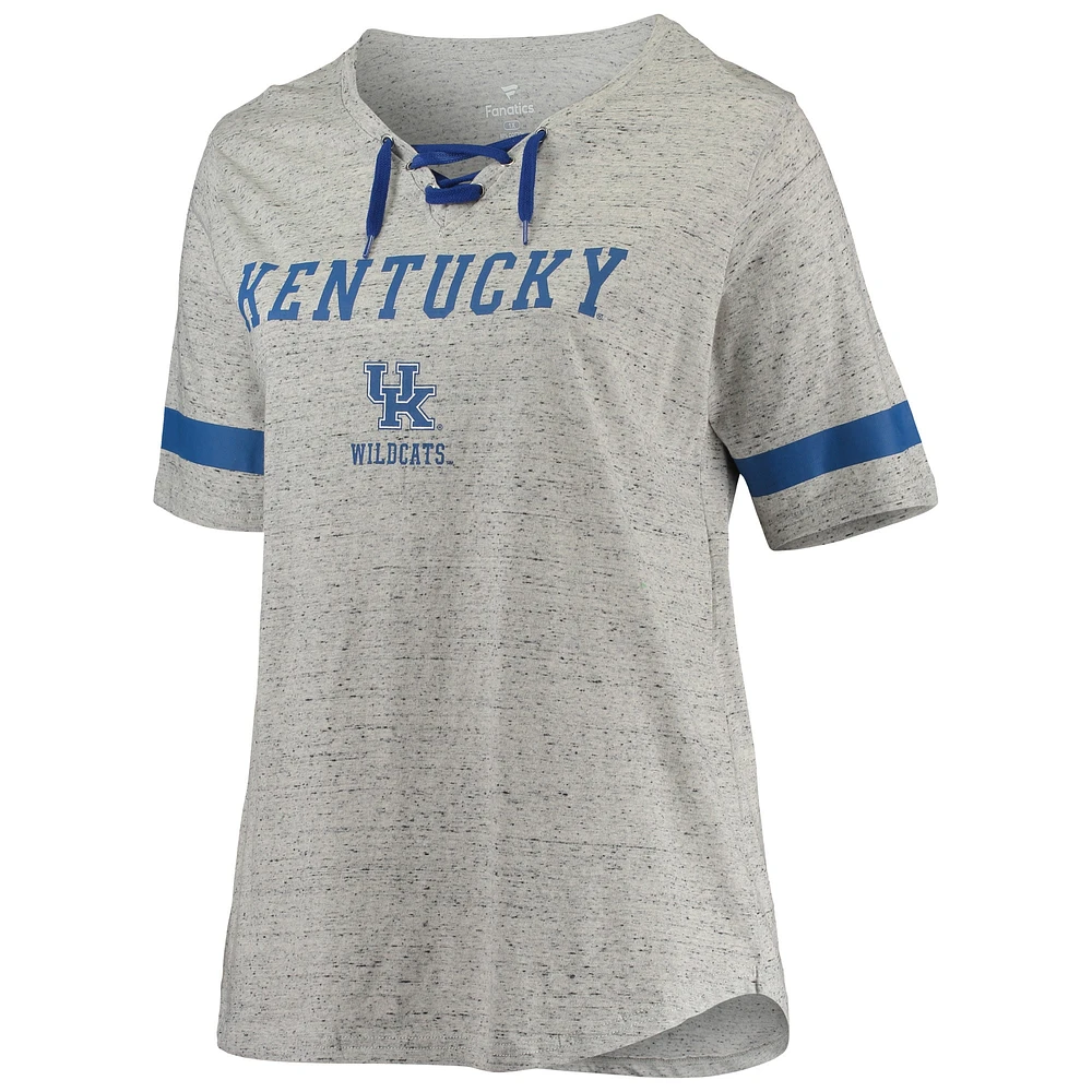 Women's Heathered Gray/Royal Kentucky Wildcats Plus Lace-Up V-Neck T-Shirt