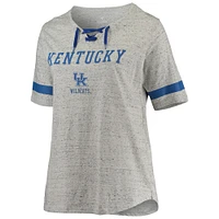 Women's Heathered Gray/Royal Kentucky Wildcats Plus Lace-Up V-Neck T-Shirt