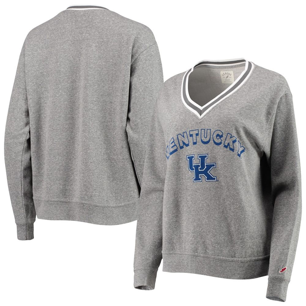 Women's League Collegiate Wear Heathered Gray Kentucky Wildcats Victory Springs Tri-Blend V-Neck Pullover Sweatshirt