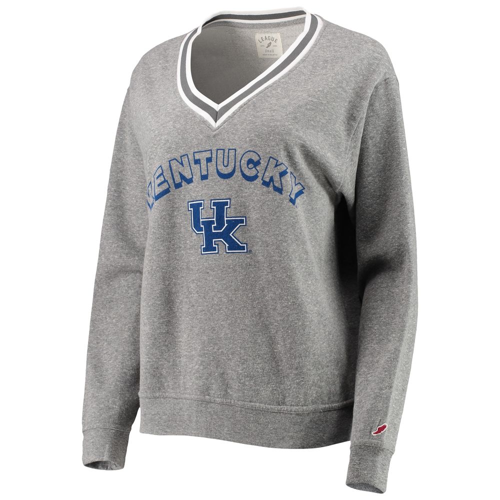 Women's League Collegiate Wear Heathered Gray Kentucky Wildcats Victory Springs Tri-Blend V-Neck Pullover Sweatshirt