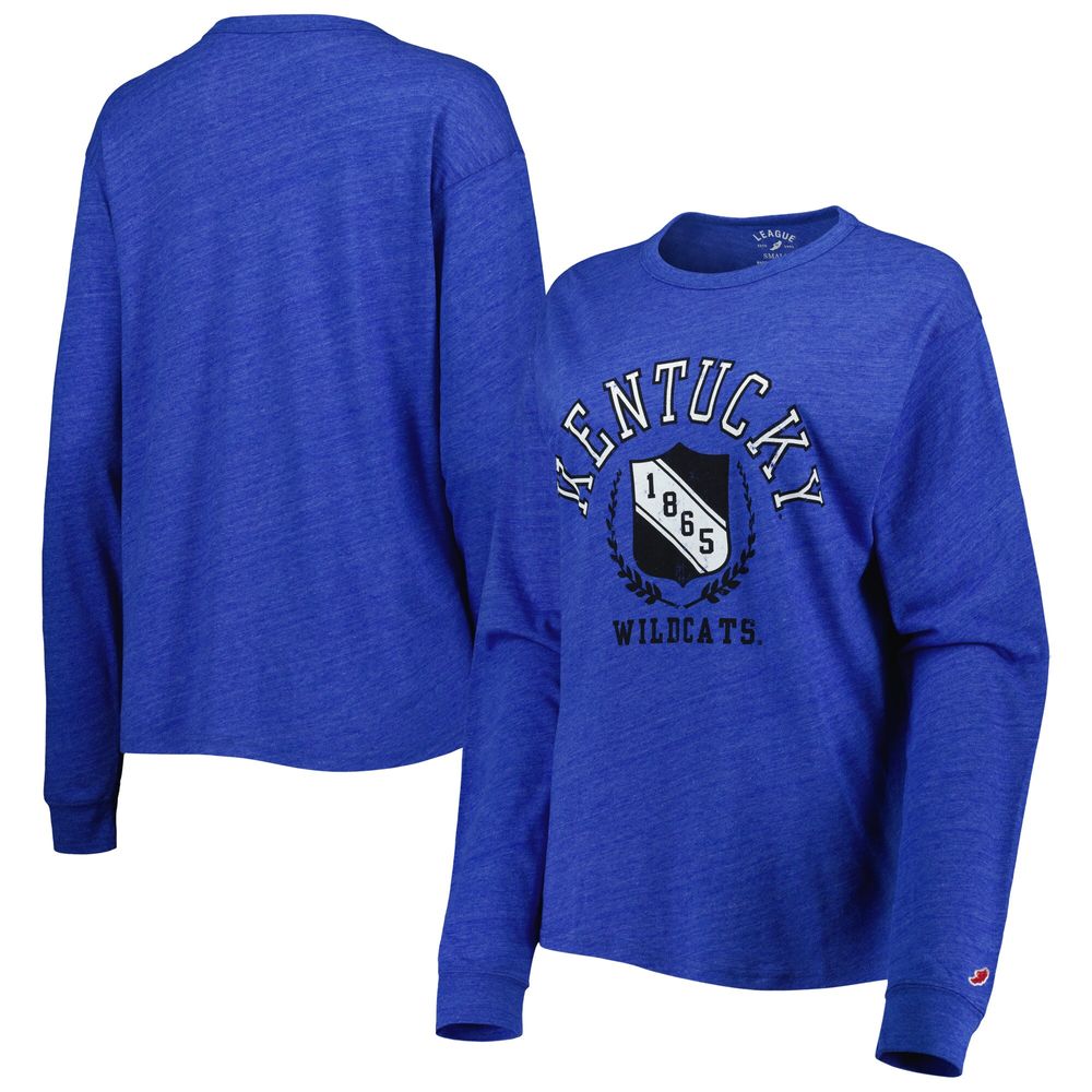 Women's League Collegiate Wear Heathered Royal Kentucky Wildcats Team Seal Victory Falls Oversized Tri-Blend Long Sleeve T-Shirt