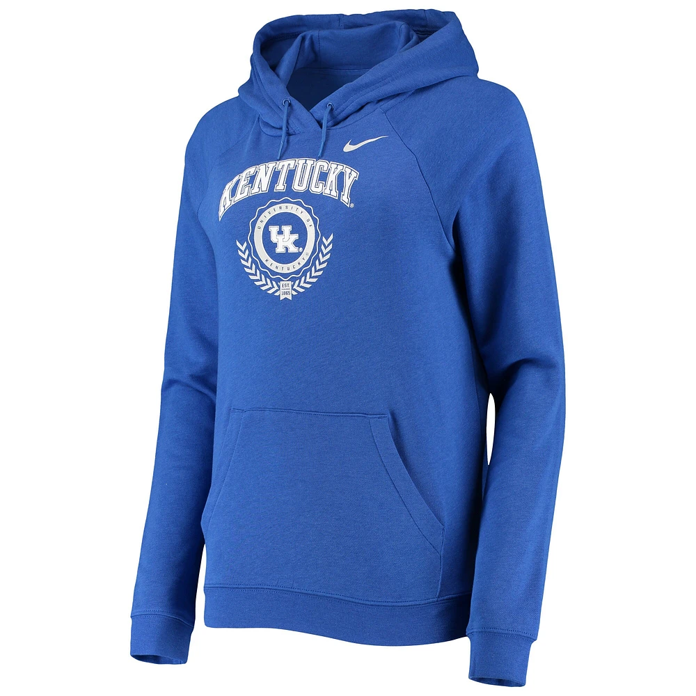 Women's Nike Royal Kentucky Wildcats Varsity Fleece Tri-Blend Raglan Pullover Hoodie
