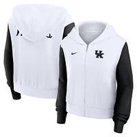 Sweat à capuche Nike blanc Kentucky Wildcats Cropped Beyond Capability pour femme, entièrement zippé, avec inscription et blocs de couleurs