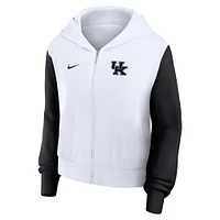 Sweat à capuche Nike blanc Kentucky Wildcats Cropped Beyond Capability pour femme, entièrement zippé, avec inscription et blocs de couleurs