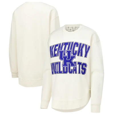 Women's Pressbox  Cream Kentucky Wildcats Poncho Fleece Crew Sweatshirt