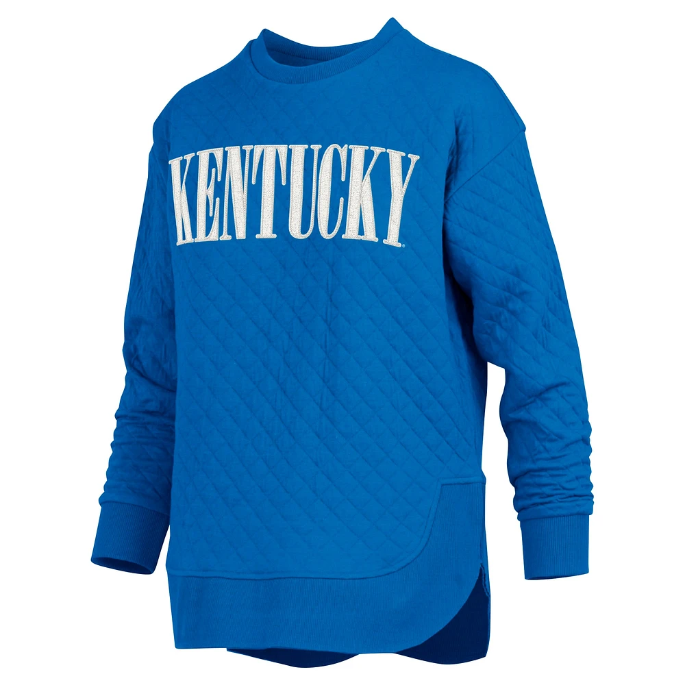 Women's Pressbox Royal Kentucky Wildcats Quilted Long Sleeve Pullover Sweatshirt