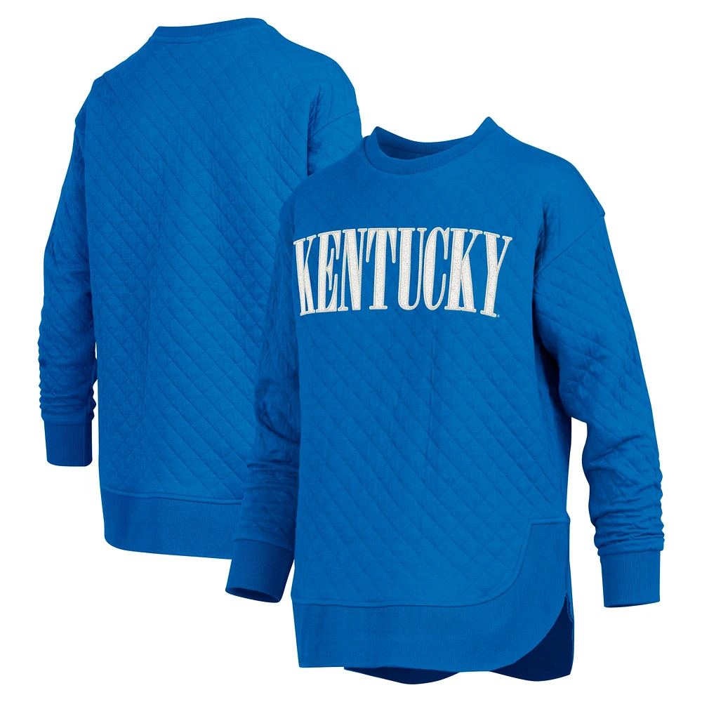 Women's Pressbox Royal Kentucky Wildcats Quilted Long Sleeve Pullover Sweatshirt