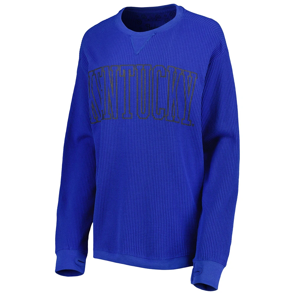 T-shirt à manches longues thermique en tricot gaufré Southlawn Pressbox Royal Kentucky Wildcats Surf pour femme