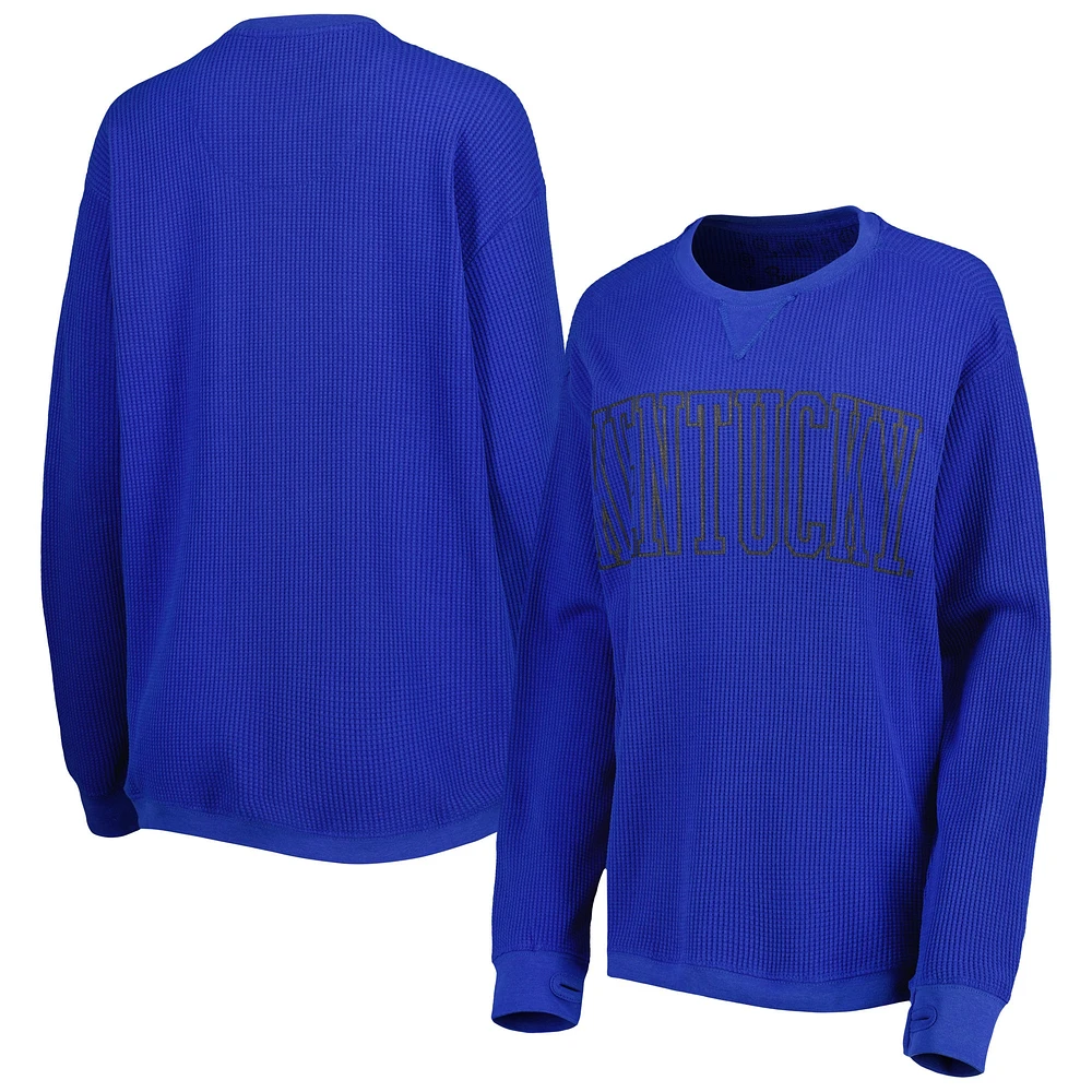 T-shirt à manches longues thermique en tricot gaufré Southlawn Pressbox Royal Kentucky Wildcats Surf pour femme