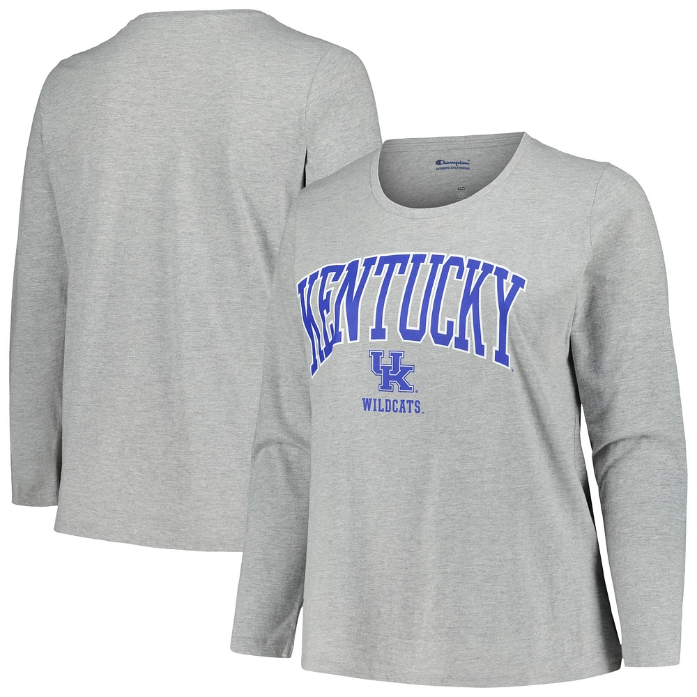 Women's Profile Heather Gray Kentucky Wildcats Plus Arch Over Logo Scoop Neck Long Sleeve T-Shirt