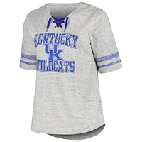 T-shirt rayé à lacets et col en V pour femmes, gris chiné, Kentucky Wildcats, grande taille