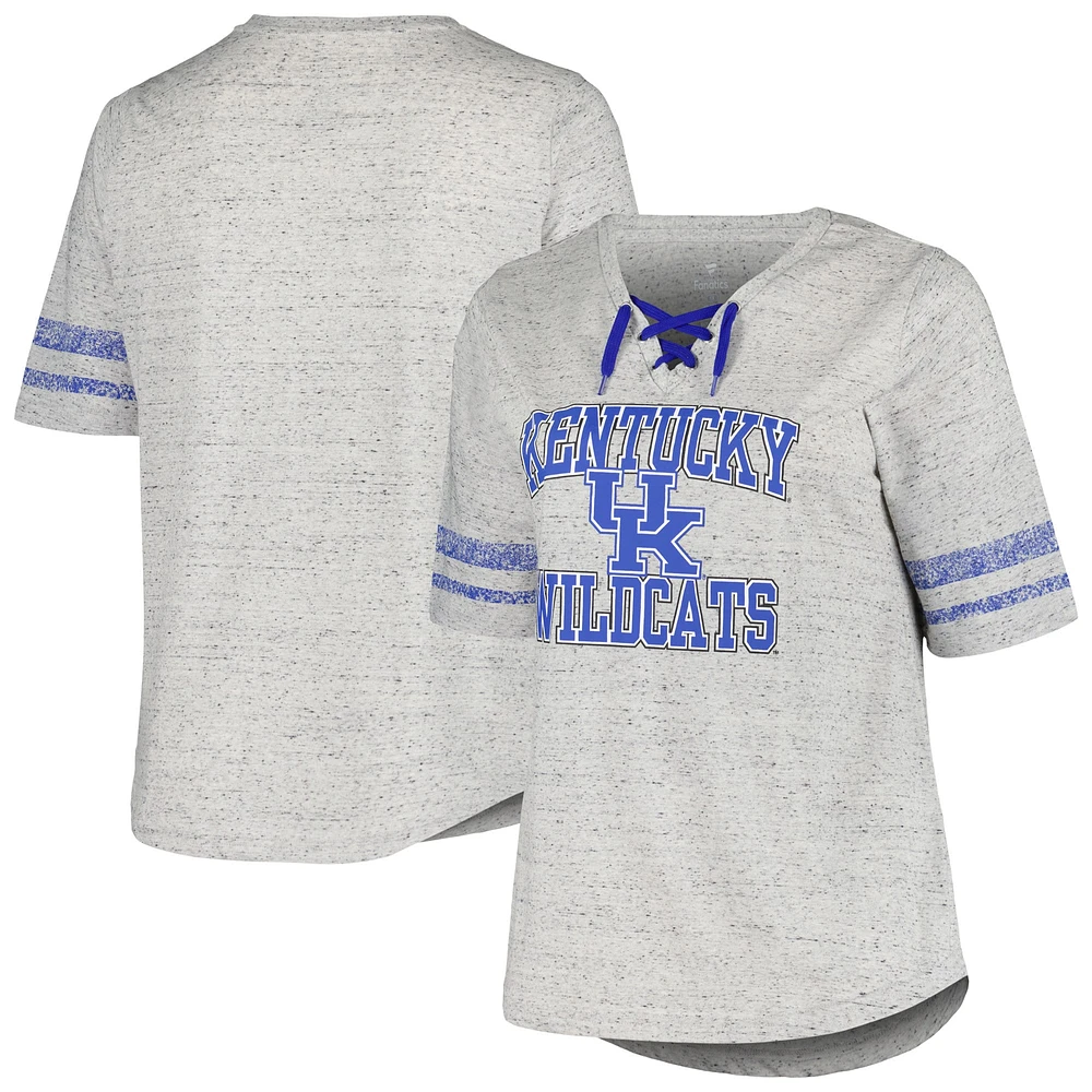 T-shirt rayé à lacets et col en V pour femmes, gris chiné, Kentucky Wildcats, grande taille