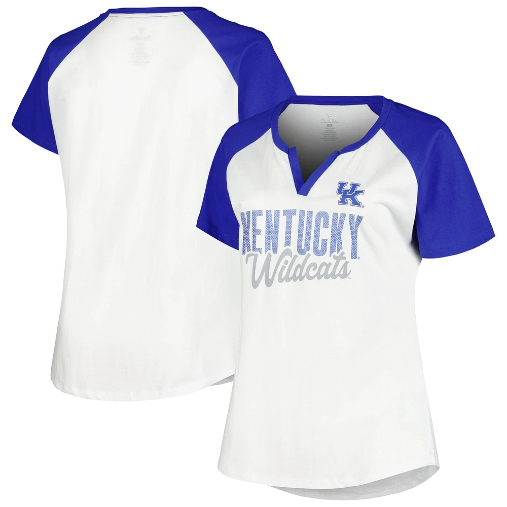 T-shirt à col cranté raglan scintillant pour femme Profile White/Royal Kentucky Wildcats, grande taille, Best Squad