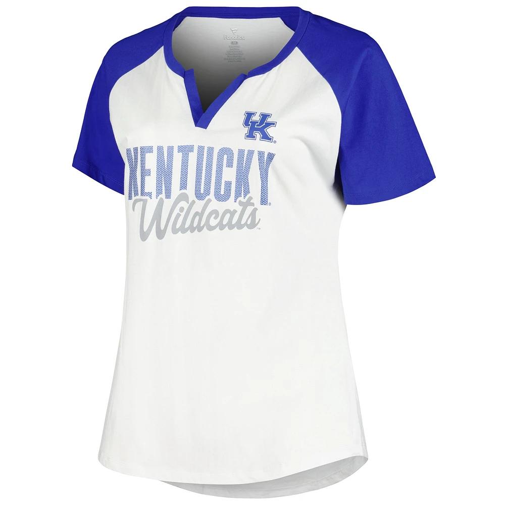 T-shirt à col cranté raglan scintillant pour femme Profile White/Royal Kentucky Wildcats, grande taille, Best Squad