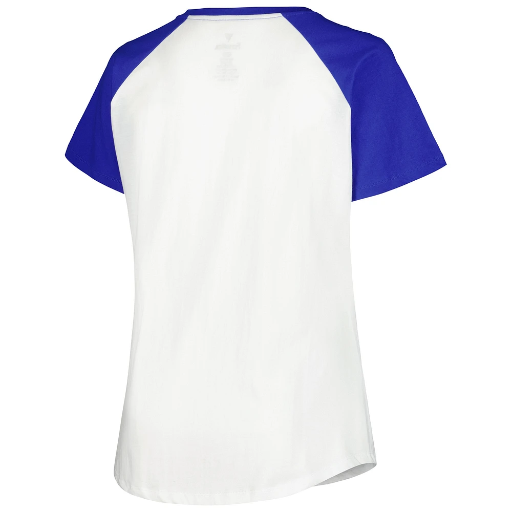 T-shirt à col cranté raglan scintillant pour femme Profile White/Royal Kentucky Wildcats, grande taille, Best Squad