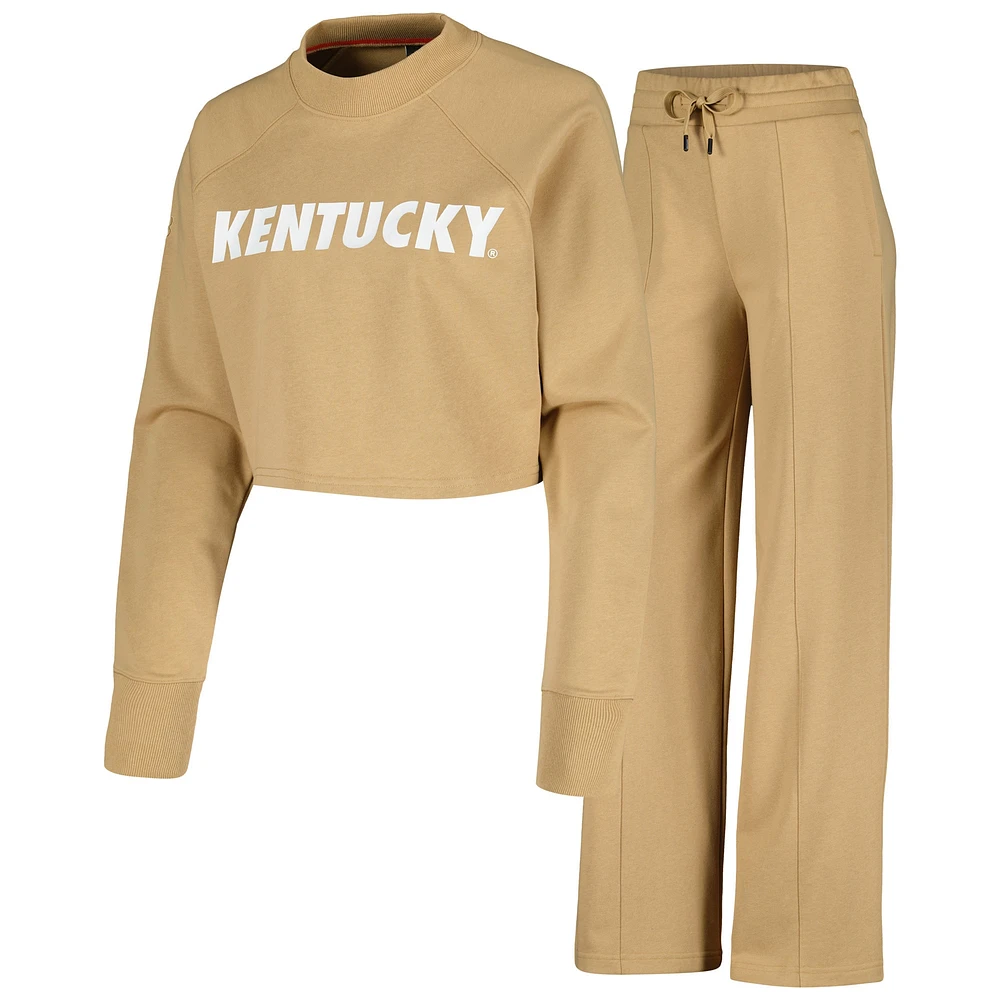 Ensemble sweat-shirt court et pantalon de survêtement raglan beige Kentucky Wildcats pour femmes