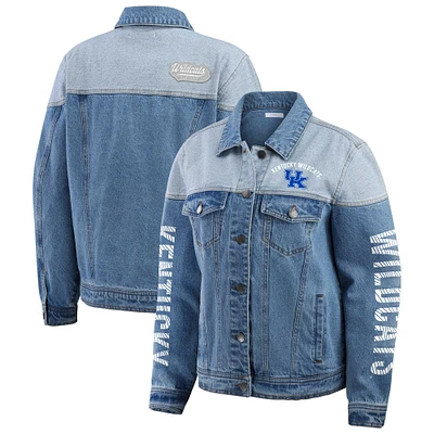 Women's WEAR by Erin Andrews Denim Kentucky Wildcats Sleeve Hit Colorblock Button-Down Jacket