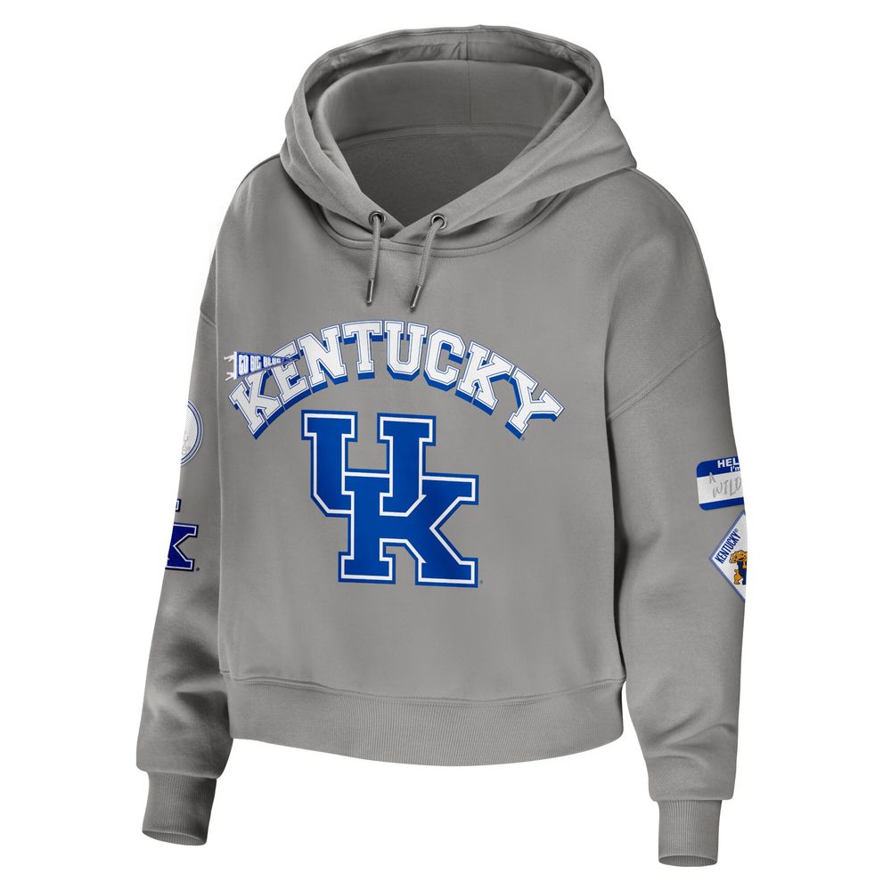 Women's WEAR by Erin Andrews Gray Kentucky Wildcats Mixed Media Cropped Pullover Hoodie