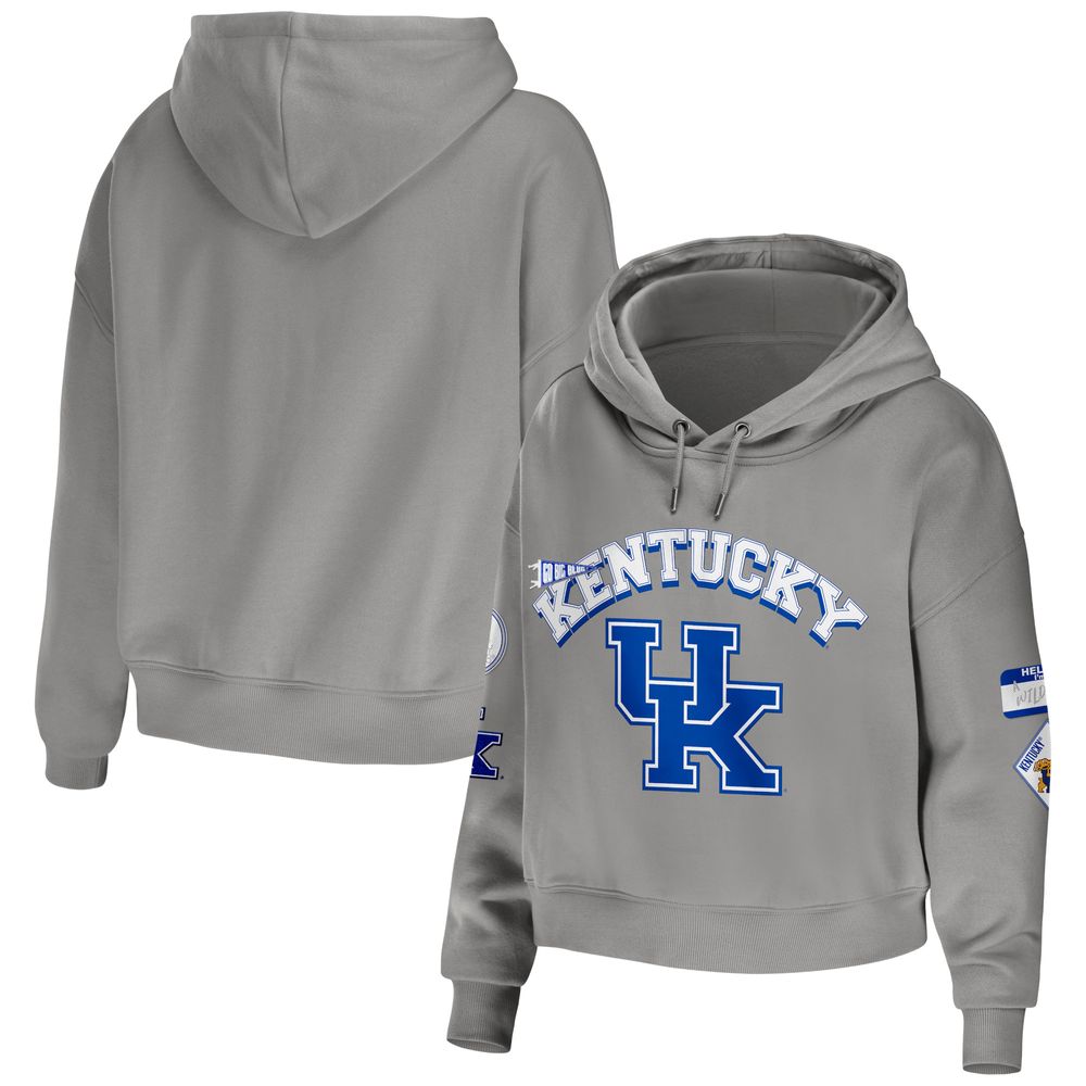 Women's WEAR by Erin Andrews Gray Kentucky Wildcats Mixed Media Cropped Pullover Hoodie