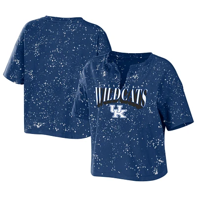 Women's WEAR by Erin Andrews Royal Kentucky Wildcats Bleach Wash Splatter Cropped Notch Neck T-Shirt