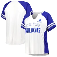 Women's White Kentucky Wildcats Plus Stripe Raglan Notch Neck T-Shirt