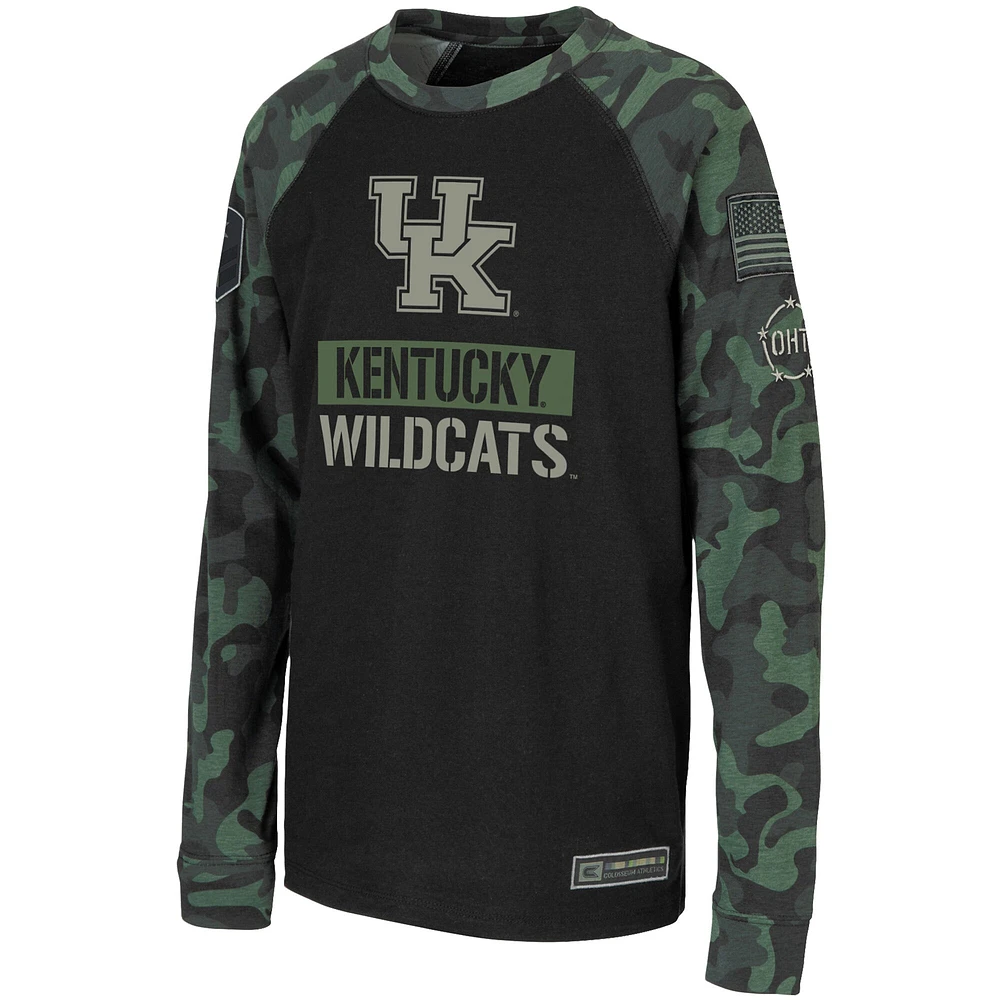 Youth Colosseum Black/Camo Kentucky Wildcats OHT Military Appreciation Raglan Long Sleeve T-Shirt