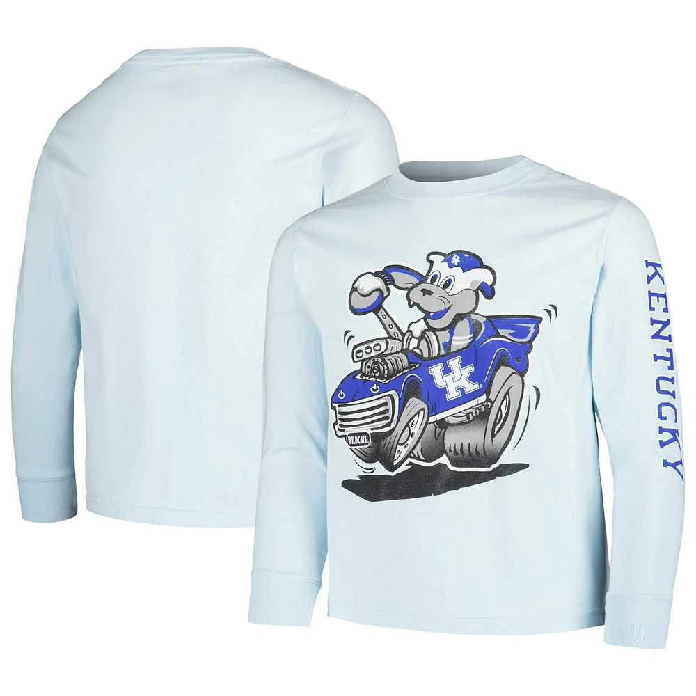 T-shirt à manches longues pour jeunes ComfortWash, mascotte des Wildcats du Kentucky, voiture de course, bleu clair