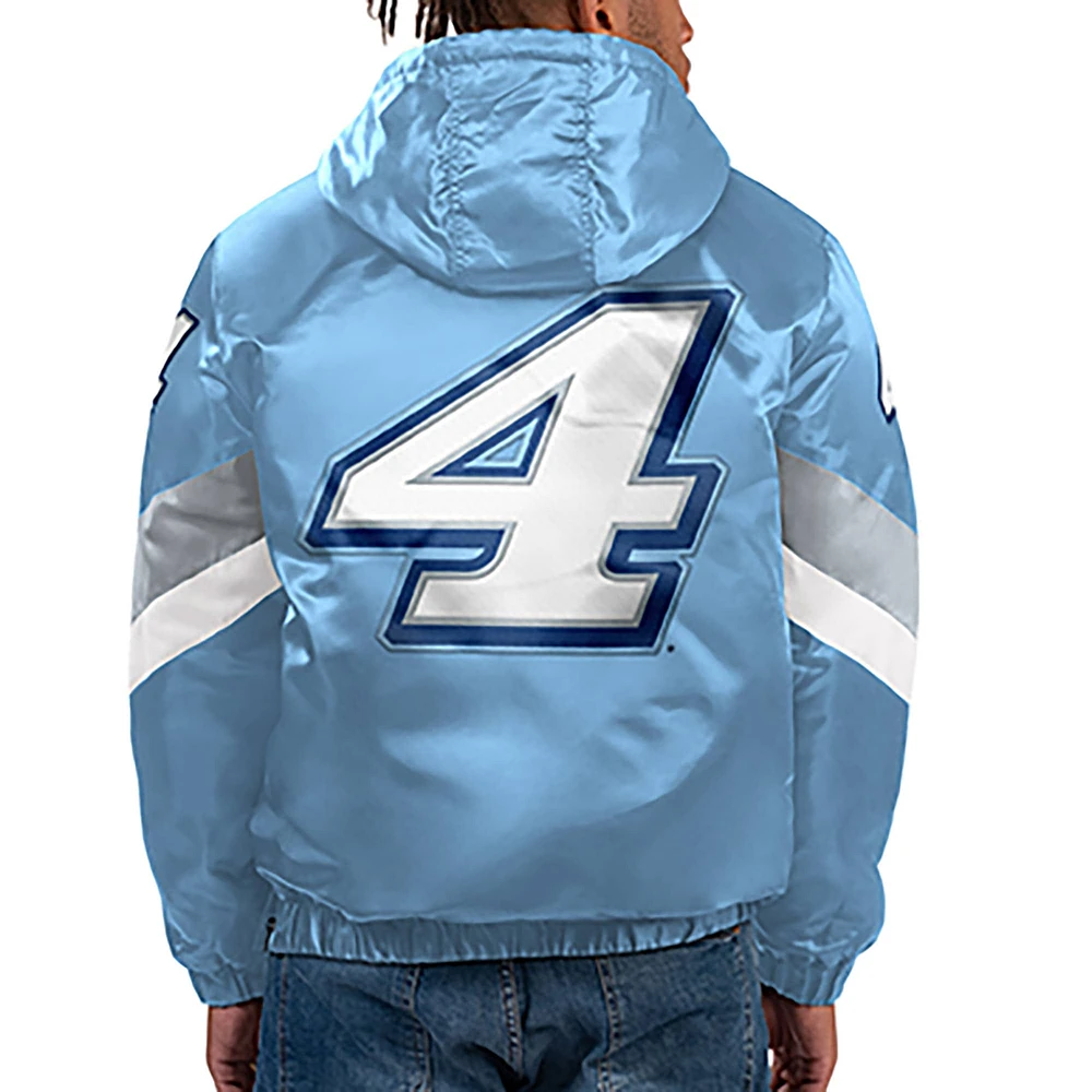 Men's Starter Light Blue Kevin Harvick Home Team Satin Half-Zip Hoodie Jacket