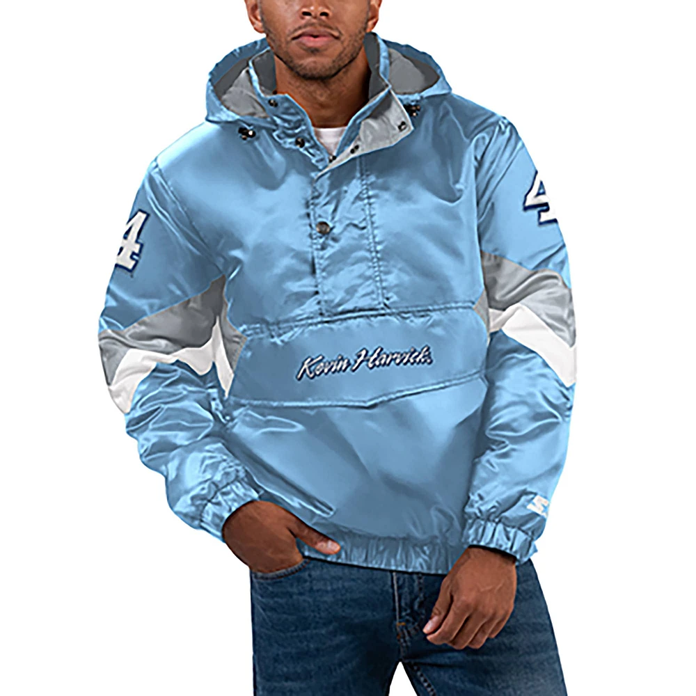 Men's Starter Light Blue Kevin Harvick Home Team Satin Half-Zip Hoodie Jacket