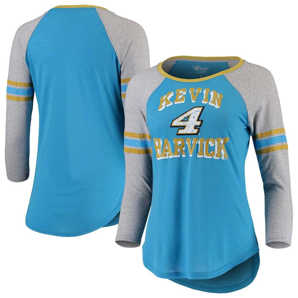 Women's G-III 4Her by Carl Banks Light Blue Kevin Harvick On The Field 3/4-Sleeve Raglan T-Shirt