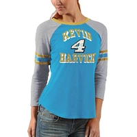 Women's G-III 4Her by Carl Banks Light Blue Kevin Harvick On The Field 3/4-Sleeve Raglan T-Shirt