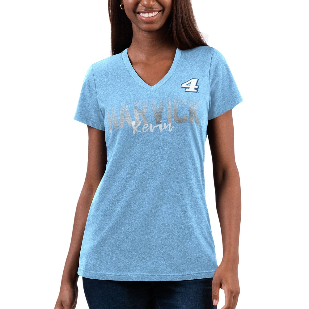 Women's G-III 4Her by Carl Banks Light Blue Kevin Harvick Snap V-Neck T-Shirt