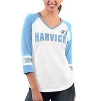 T-shirt à col en V manches 3/4 pour femme G-III 4Her by Carl Banks blanc/bleu clair Kevin Harvick Top Team