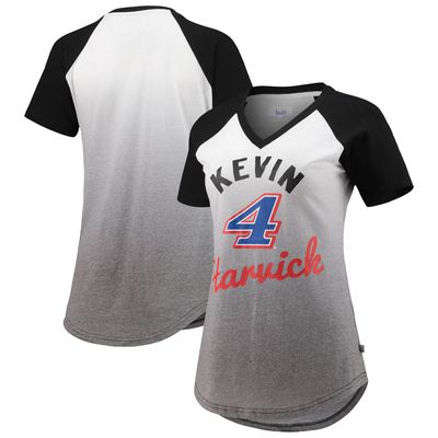 Women's Touch White/Black Kevin Harvick Shortstop Ombre Raglan V-Neck T-Shirt