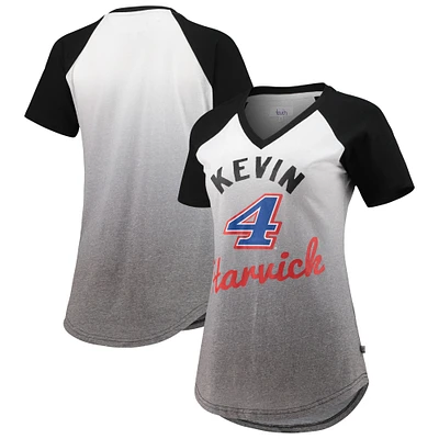 T-shirt à col en V raglan ombré coupe-court Kevin Harvick Touch blanc/noir pour femme