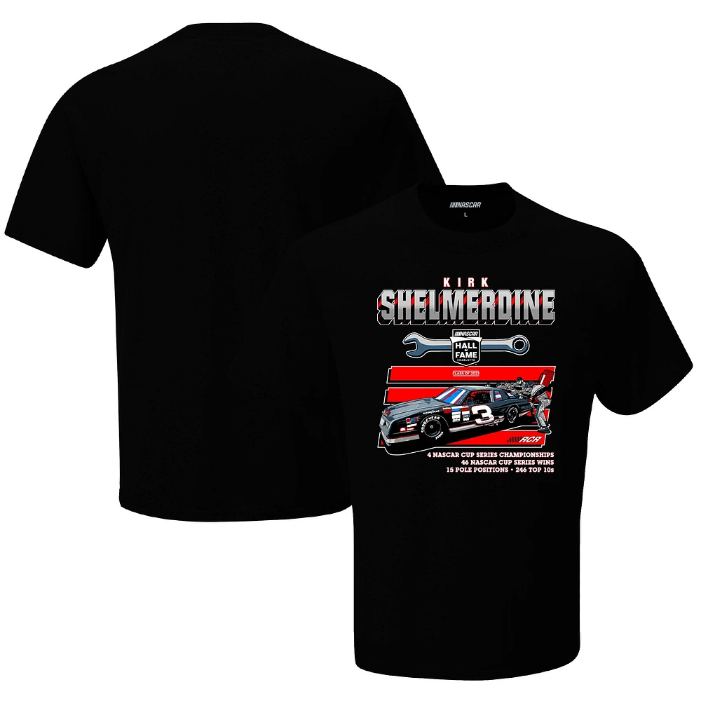 T-shirt noir Kirk Shelmerdine NASCAR Hall of Fame Class 2023 pour homme avec drapeau à damier