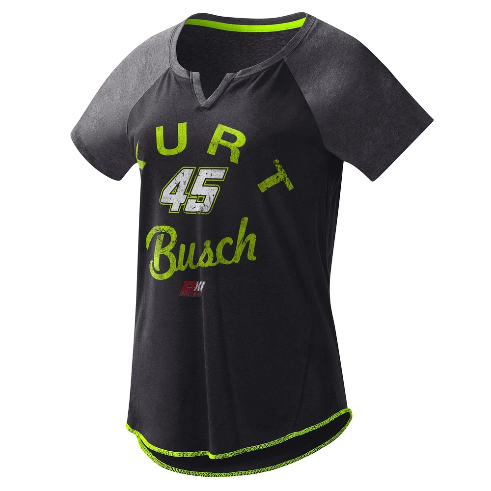 T-shirt Kurt Busch Grand Slam Tri-Blend Notch G-III 4Her by Carl Banks pour femme avec col en V noir