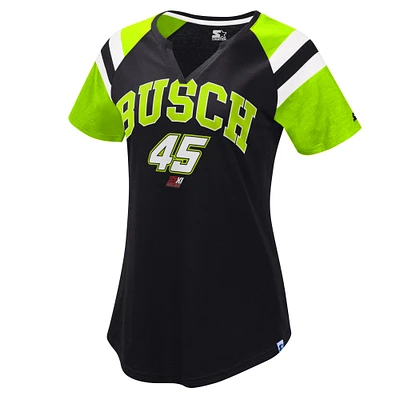 T-shirt à encolure en V Kurt Busch Game On Notch Starter noir/vert pour femme