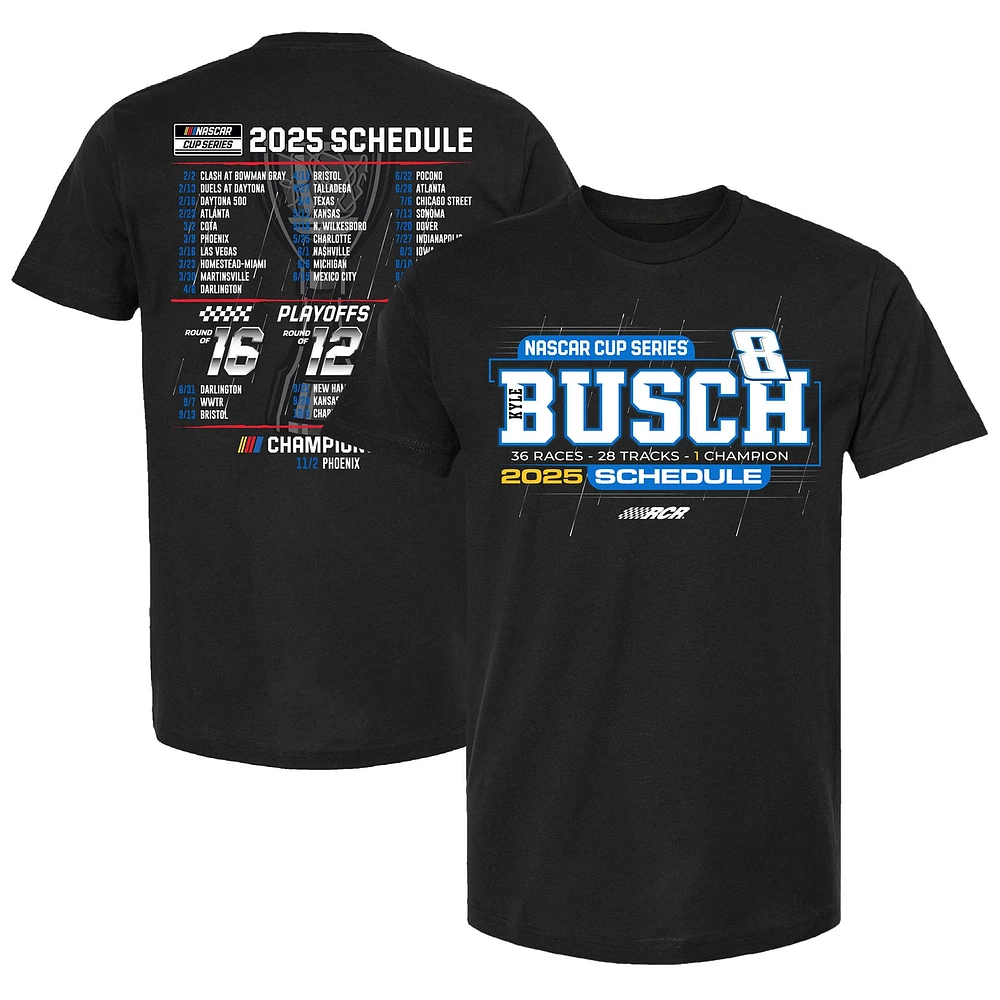 T-shirt à damier pour homme Kyle Busch 2025 NASCAR Cup Series Schedule Black