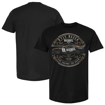 T-shirt de sport à damier pour homme Kyle Busch Rebel Bourbon Car noir