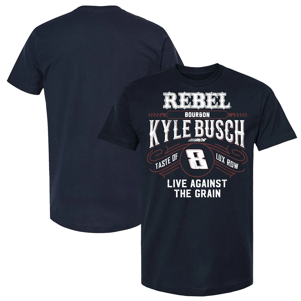 T-shirt à damier pour homme Kyle Busch Rebel Bourbon Live Against The Grain bleu marine