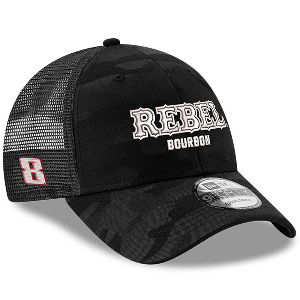 Men's Richard Childress Racing Team Collection Black Kyle Busch Rebel Bourbon 9FORTY Trucker Adjustable Hat
