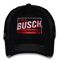 Unisex Checkered Flag Sports Black Kyle Busch  Vintage Patch Trucker Adjustable Hat