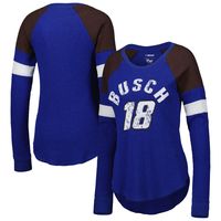 Women's G-III 4Her by Carl Banks Royal Kyle Busch Action Tri-Blend Thermal Raglan Long Sleeve T-Shirt