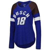 Women's G-III 4Her by Carl Banks Royal Kyle Busch Action Tri-Blend Thermal Raglan Long Sleeve T-Shirt