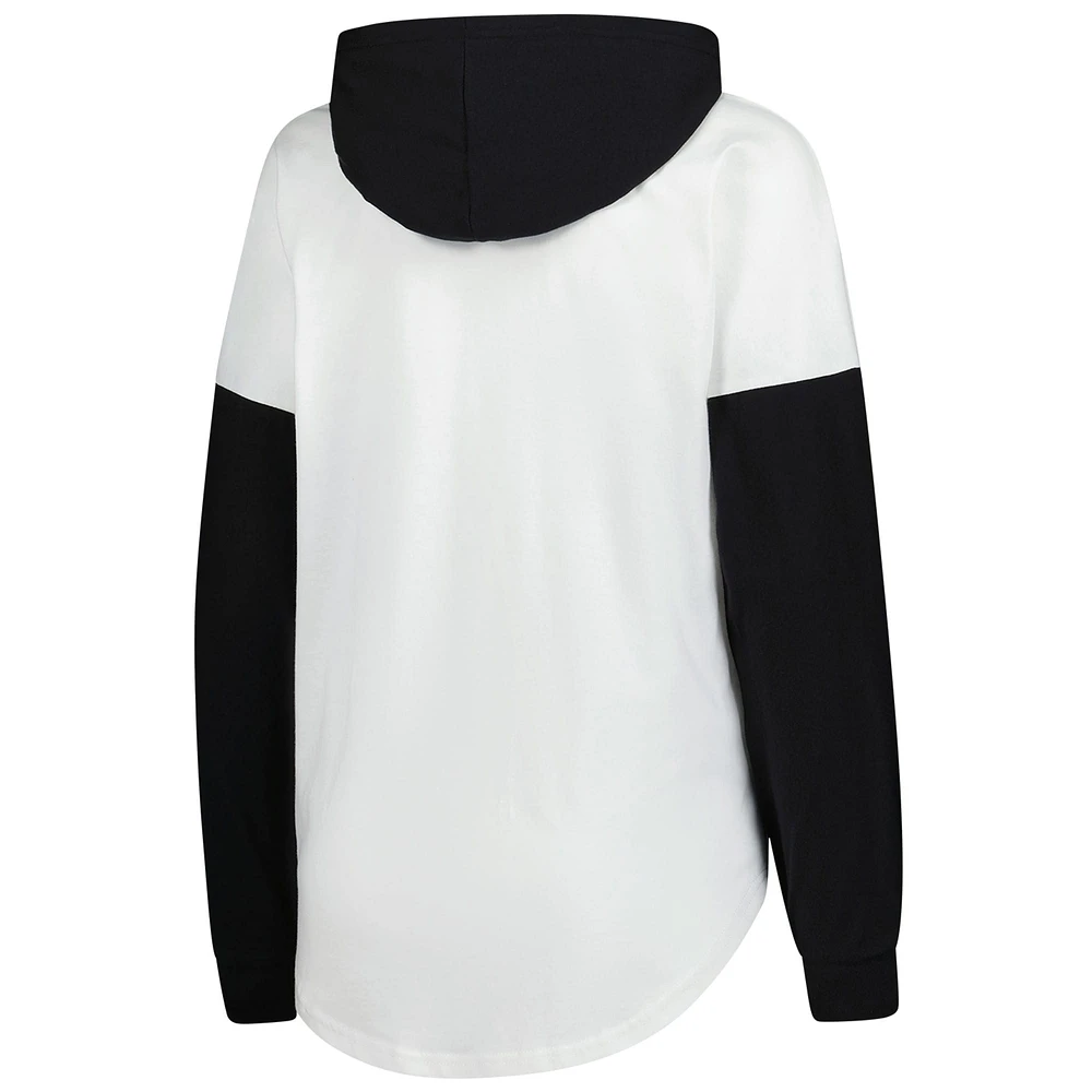 Women's G-III 4Her by Carl Banks  White/Black Kyle Busch Bench Player Oversized Long Sleeve Hoodie V-Neck T-Shirt