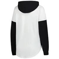 Women's G-III 4Her by Carl Banks  White/Black Kyle Busch Bench Player Oversized Long Sleeve Hoodie V-Neck T-Shirt